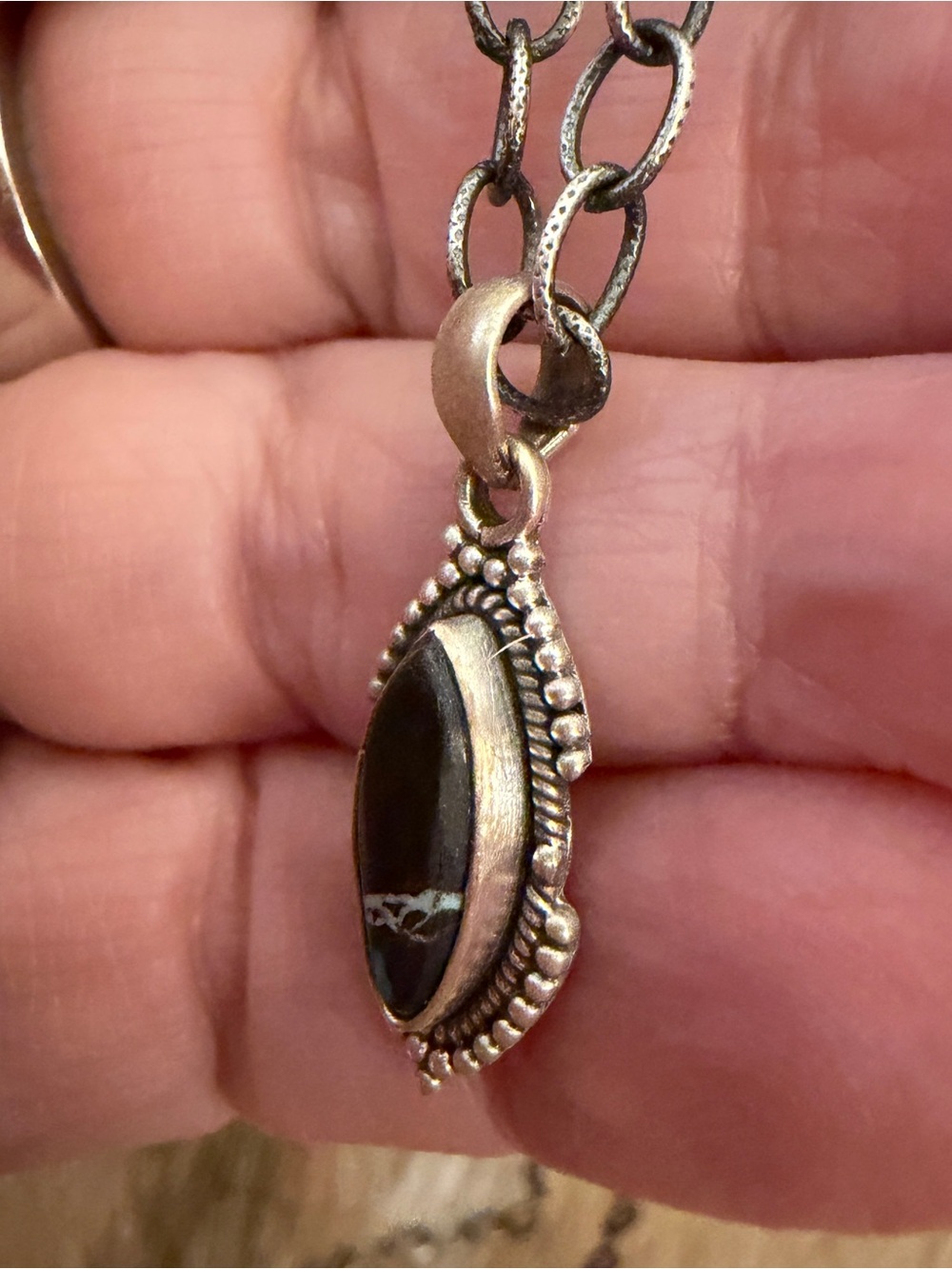 ❤️ Black Jack Turquoise MarquisePendant Navajo Style Sterling 925 Unisex 1.03”L - Picture 4 of 13